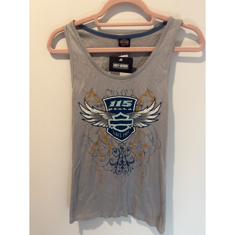 NWT Harley Davidson 115th Anniversary Rhinestone Winged Graphic Tank Top